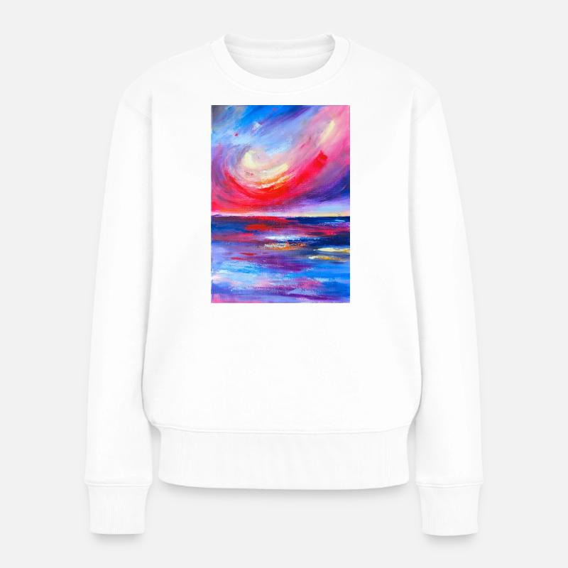 Lebendiges Sonnenaufgangs-Seelandschafts-Kunstwerk - Frauen Premium Bio Pullover - Weiß