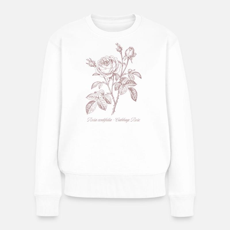 Vintage-Rose – Weiche botanische Illustration - Frauen Premium Bio Pullover - Weiß