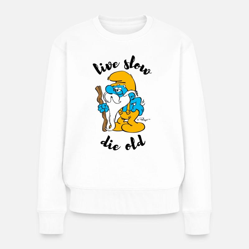 Die Schlümpfe Opa Schlumpf Spruch Lustig - Frauen Premium Bio Pullover - Weiß