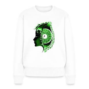Grand œil vert, œil, vertical, réaliste - Pull Premium bio Femme - blanc - Devant - Julia (174cm)
