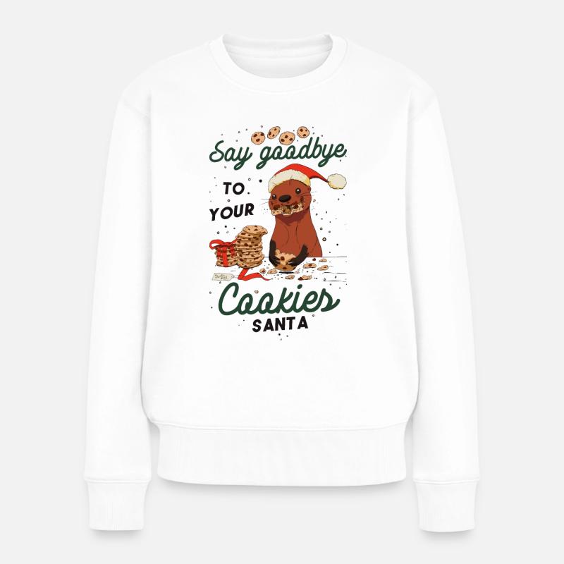 Loutre Cadeau de Noël Biscuits de Loutre Noël Noël - Pull Premium bio Femme - blanc