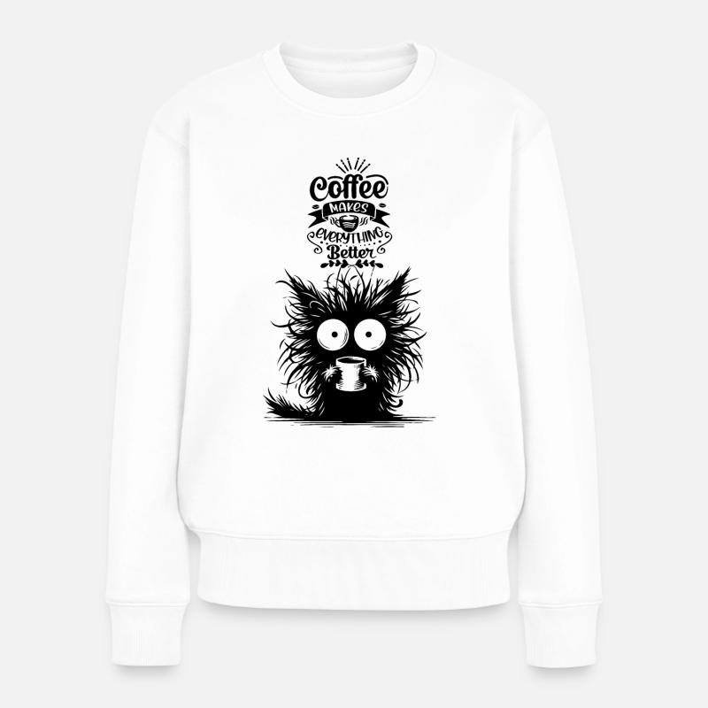 Kaffee Katze Koffein Büro Kollege Motivation Funny - Frauen Premium Bio Pullover - Weiß
