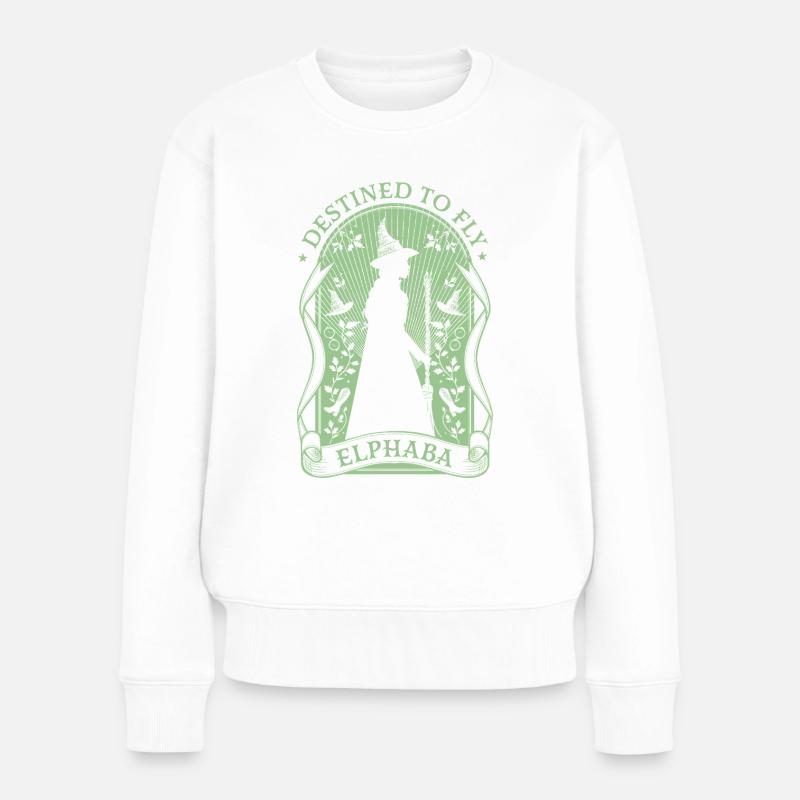 Wicked Design Elphaba Mit Spruch Destined To Fly - Frauen Premium Bio Pullover - Weiß