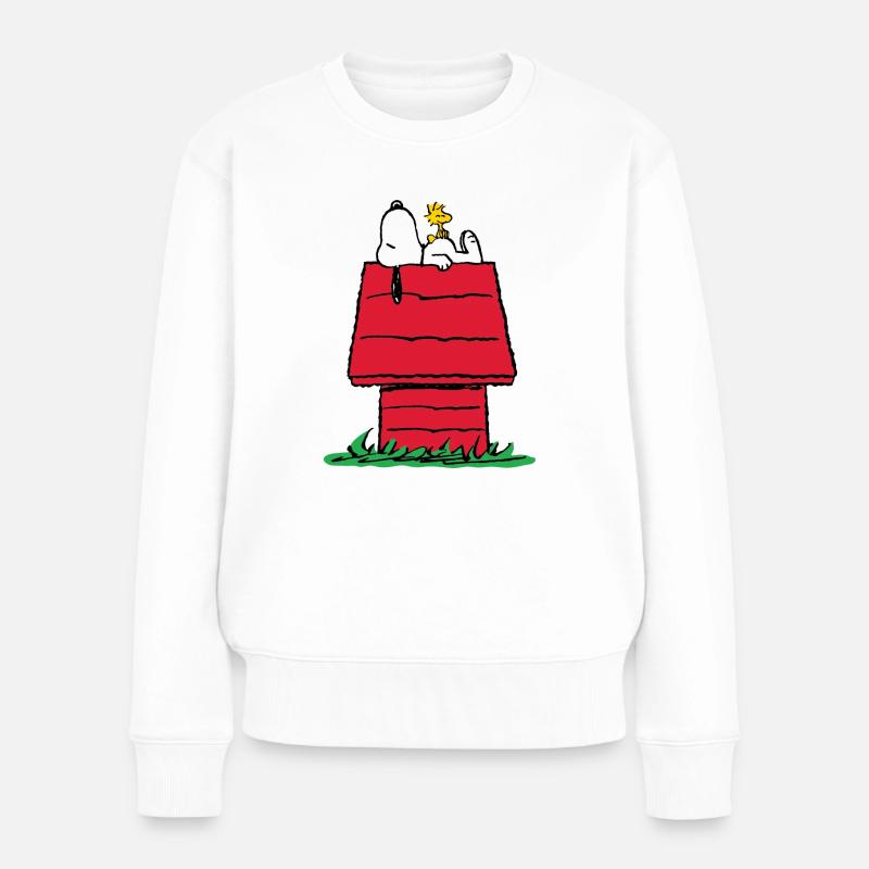 Peanuts Snoopy Und Die Hundehütte - Frauen Premium Bio Pullover - Weiß