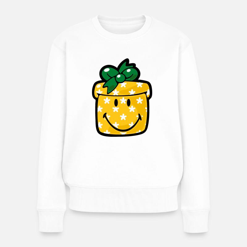 Smiley Christmas Present - Frauen Premium Bio Pullover - Weiß