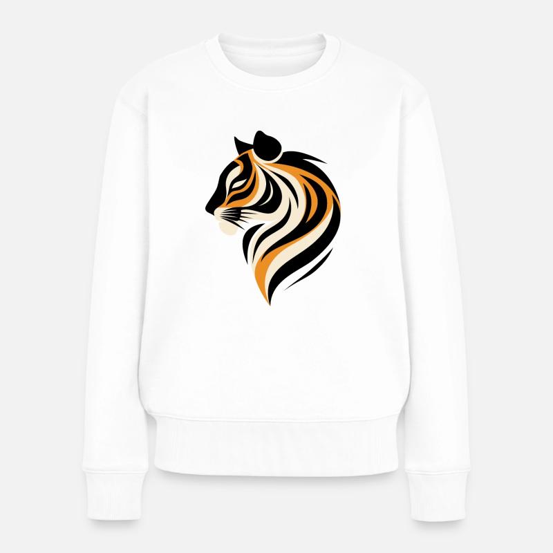 Modernes Tigerportrait - Frauen Premium Bio Pullover - Weiß