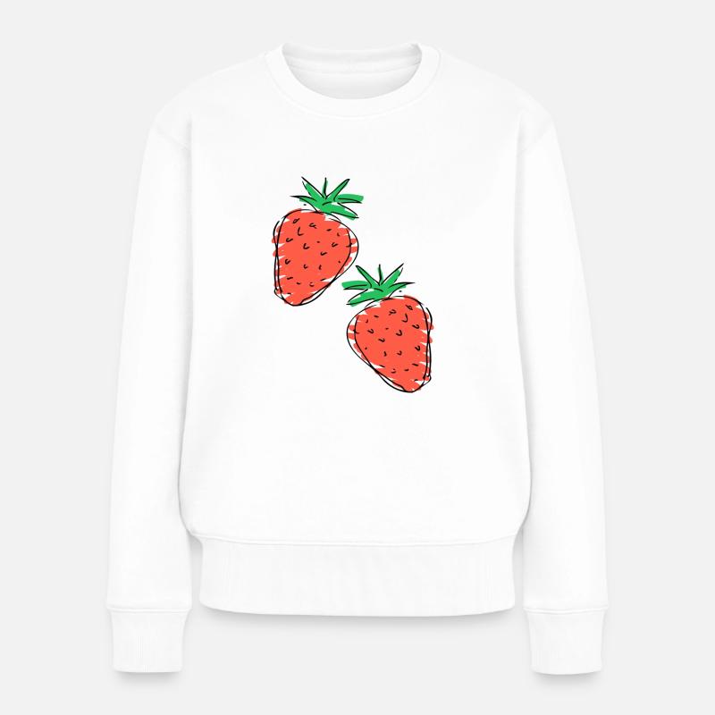Erdbeere - Frauen Premium Bio Pullover - Weiß