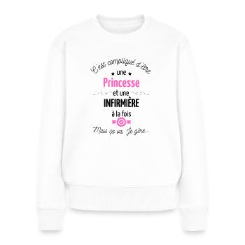 Infirmière Princesse Cadeau Anniversaire Médecine - Pull Premium bio Femme - blanc - Devant - Julia (174cm)