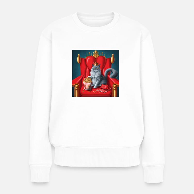 Chat mangeant du pop-corn et des ailes de poulet - Pull Premium bio Femme - blanc