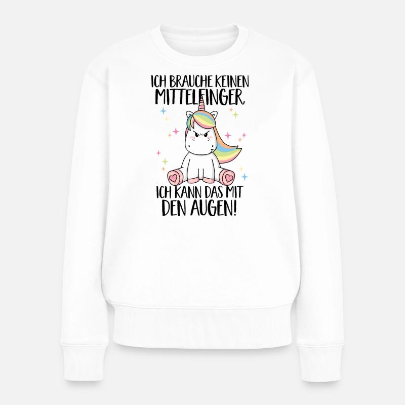 Einhorn Spruch - Brauche keinen Mittelfinger - Frauen Premium Bio Pullover - Weiß