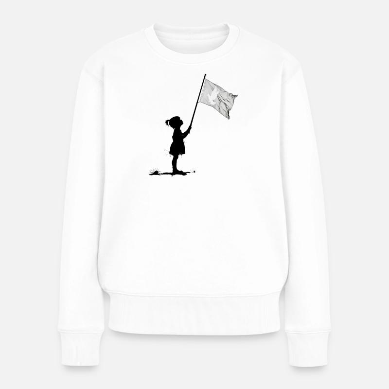 Friedenstaube Flaggenmotiv - Frauen Premium Bio Pullover - Weiß