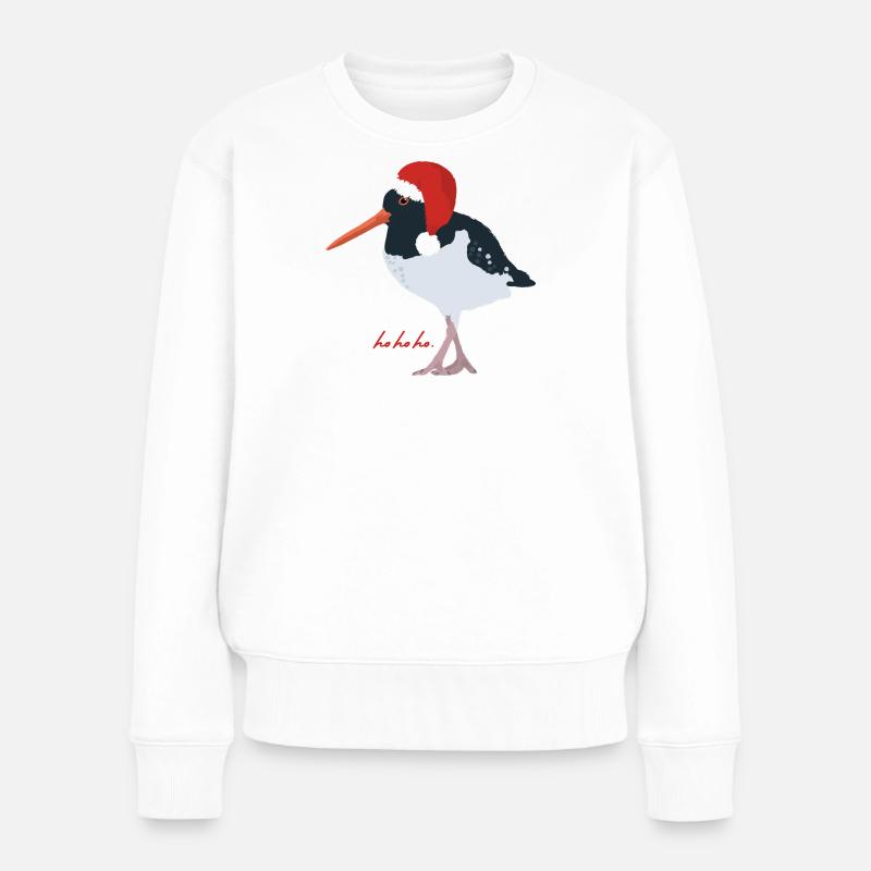 Austernfischer mit Weihnachtsmütze - Frauen Premium Bio Pullover - Weiß