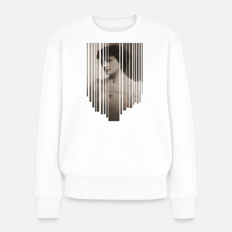 Portrait vintage avec bande de code-barres - Pull Premium bio Femme - blanc