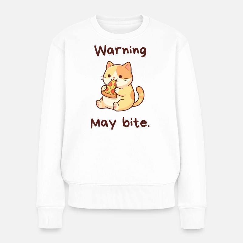 Kawaii Pizza Katze Warnung: Könnte beißen - Frauen Premium Bio Pullover - Weiß