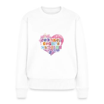 COLLECT CREATE CHERISH – Scrapbooking & Junk Journ - Frauen Premium Bio Pullover - Weiß - Vorne - Julia (174cm)