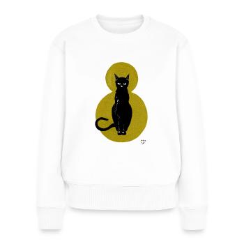 Chat sur fond doré - Pull Premium bio Femme - blanc - Devant - Julia (174cm)