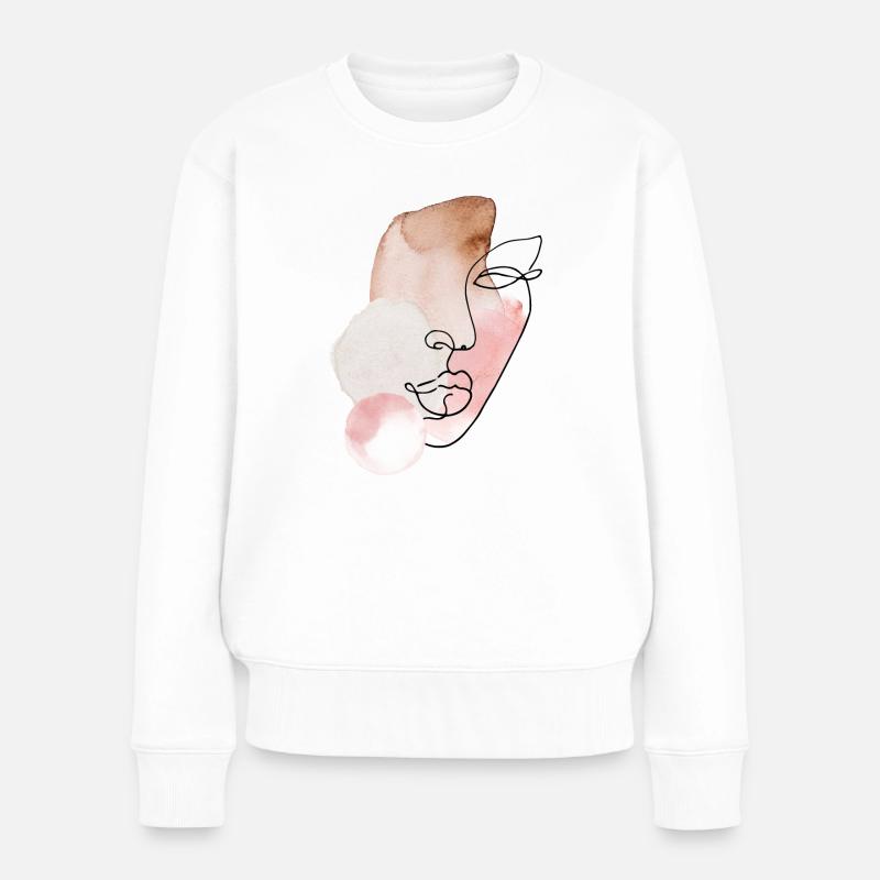 weibliches Portrait Illustration mit Wasserfarben - Frauen Premium Bio Pullover - Weiß