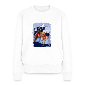 YOU&ME Illustration/Freundinnen/Schwestern Maritim - Frauen Premium Bio Pullover - Weiß - Vorne - Julia (174cm)