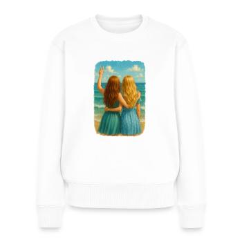 Copines au bord de la mer Design - Pull Premium bio Femme - blanc - Devant - Julia (174cm)