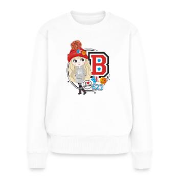 Blythe Puppe Mit Pins Und Stickern - Frauen Premium Bio Pullover - Weiß - Vorne - Julia (174cm)
