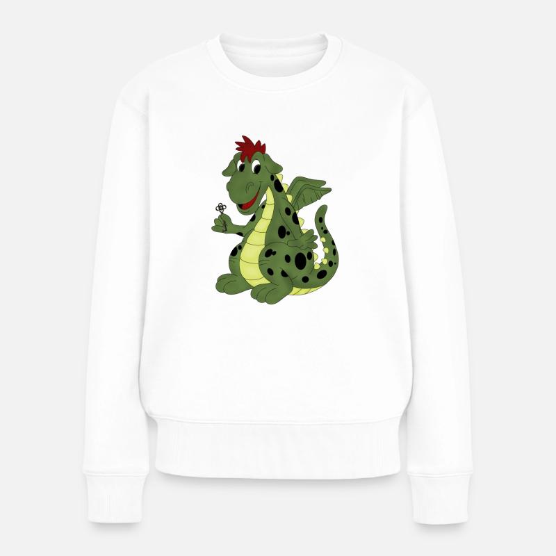 grüner glubschäugiger Drache - Frauen Premium Bio Pullover - Weiß