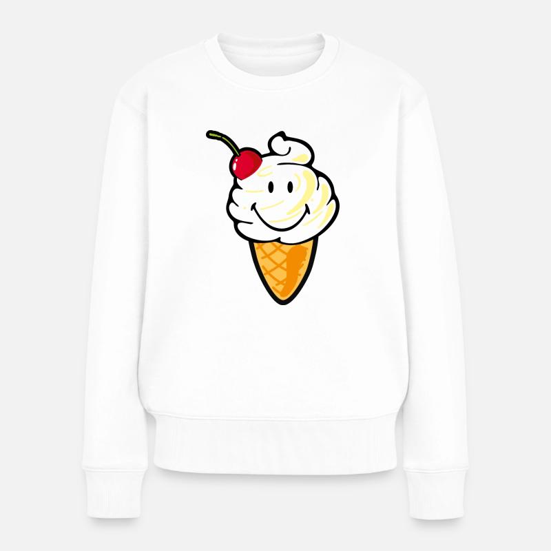 Smiley Ice Cream - Frauen Premium Bio Pullover - Weiß