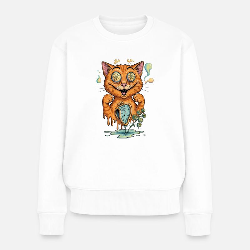 Surrealer Katzentraum - Frauen Premium Bio Pullover - Weiß