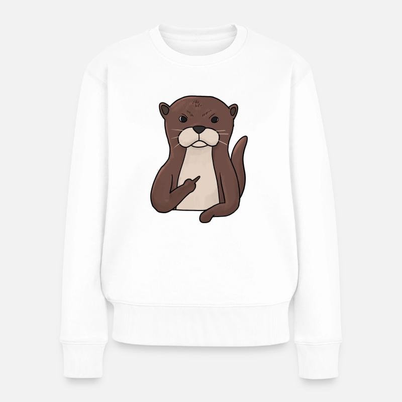 Mürrischer Otter mit Mittelfinger - Frauen Premium Bio Pullover - Weiß