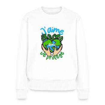 J'aime ma Planète 03 - Pull Premium bio Femme - blanc - Devant - Julia (174cm)