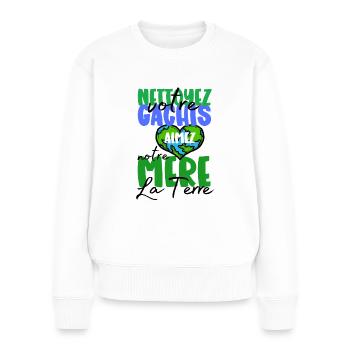 J'aime ma Planète 04 - Pull Premium bio Femme - blanc - Devant - Julia (174cm)