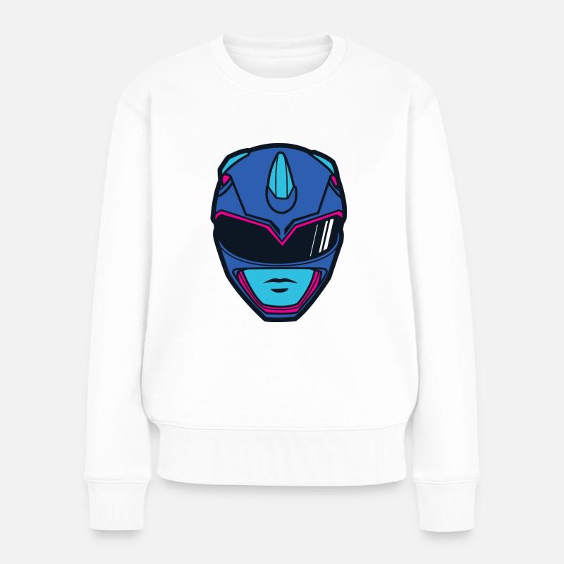 Power Rangers Blauer Ranger Helm Kostüm - Frauen Premium Bio Pullover - Weiß