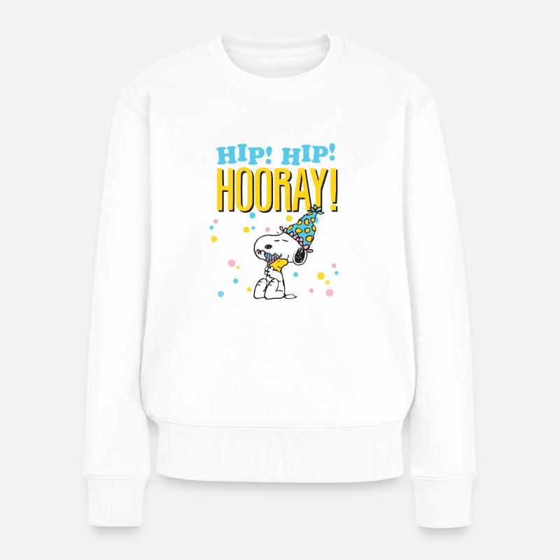 Peanuts Hip! Hip! Hooray! Geburtstagsdesign - Frauen Premium Bio Pullover - Weiß
