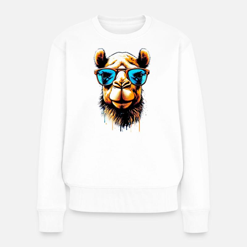 Camel avec lunettes de soleil - Pull Premium bio Femme - blanc