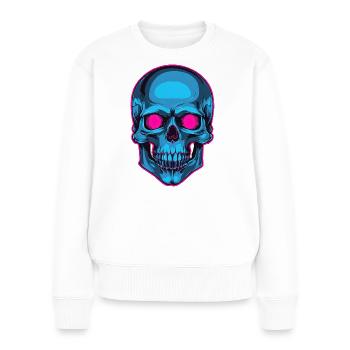 Neon Totenkopf mit Pink Augen - Frauen Premium Bio Pullover - Weiß - Vorne - Julia (174cm)