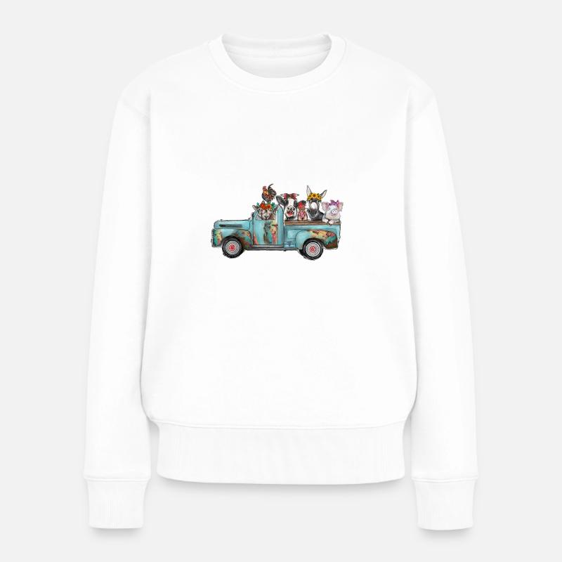 Bauernhof Tiere Türkis LKW - Frauen Premium Bio Pullover - Weiß