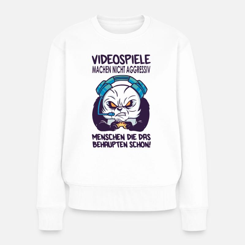 Videospiele Machen Nicht Aggressiv Panda - Frauen Premium Bio Pullover - Weiß