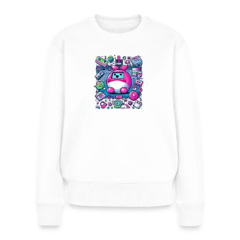 Nostalgie technologique des années 90 - Pull Premium bio Femme - blanc - Devant - Julia (174cm)