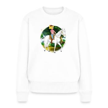 Bibi und Tina 'Bibi reitet auf Sabrina' - Frauen Premium Bio Pullover - Weiß - Vorne - Julia (174cm)