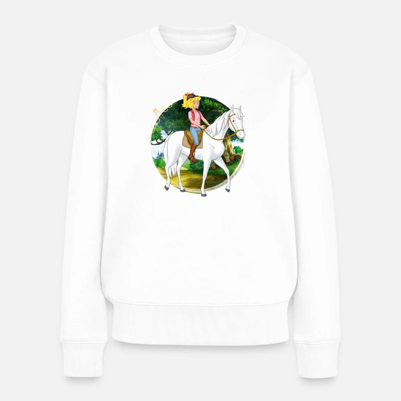 Bibi und Tina 'Bibi reitet auf Sabrina' - Frauen Premium Bio Pullover - Weiß