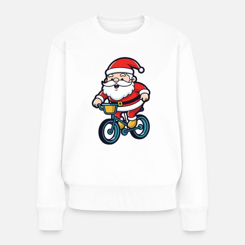 Weihnachtsmann Fahrrad Comic Weihnachten - Frauen Premium Bio Pullover - Weiß