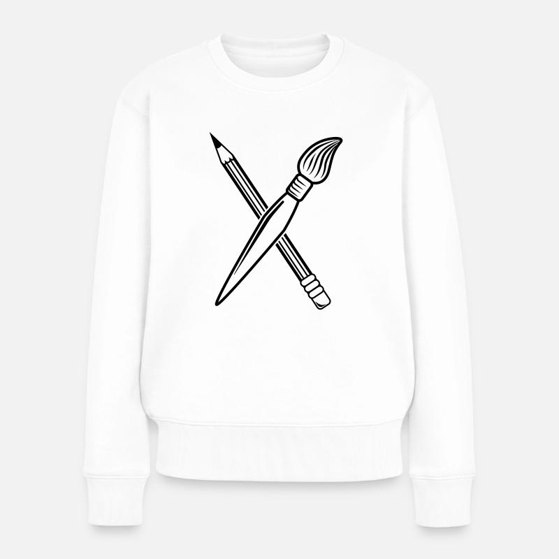 Pinsel Bleistift Kreuz - Frauen Premium Bio Pullover - Weiß