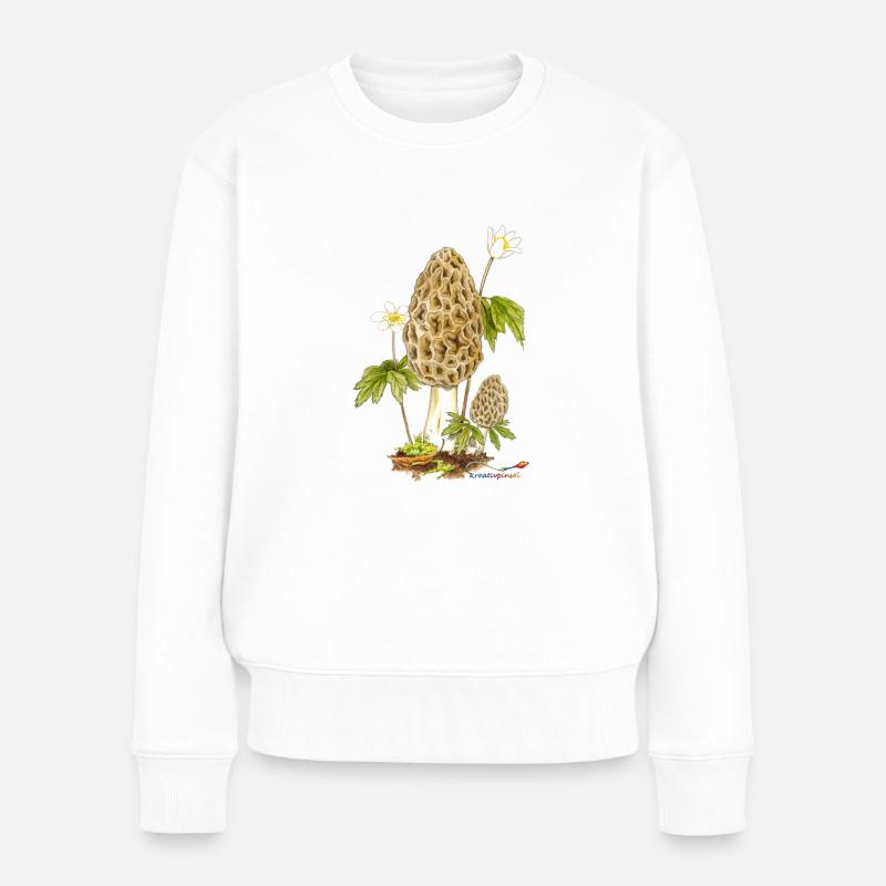 Morille et anémone des bois - Pull Premium bio Femme - blanc