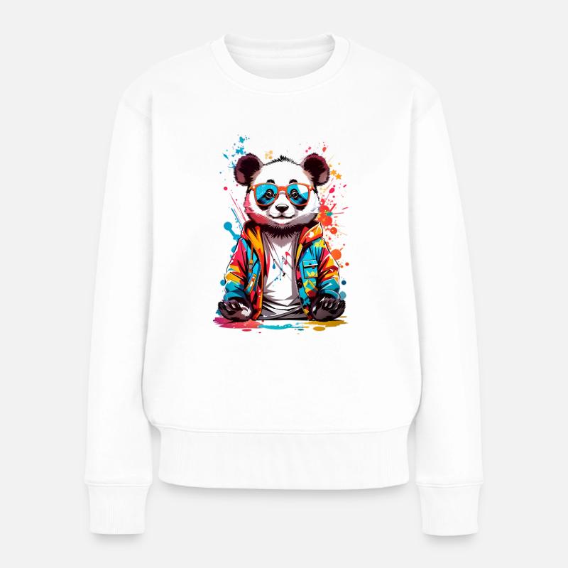 Coole Panda - Frauen Premium Bio Pullover - Weiß