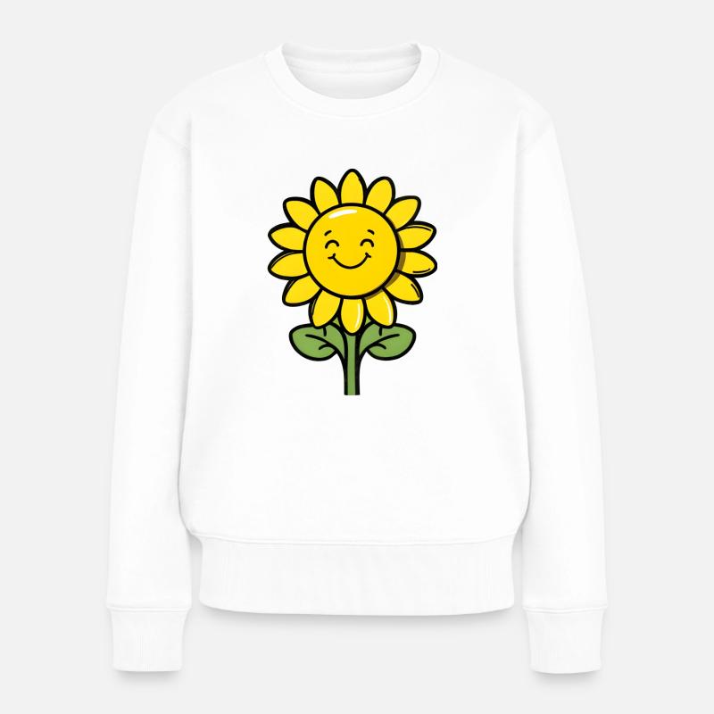 Süße Sonnenblume Blumen Sommer Comic Style - Frauen Premium Bio Pullover - Weiß