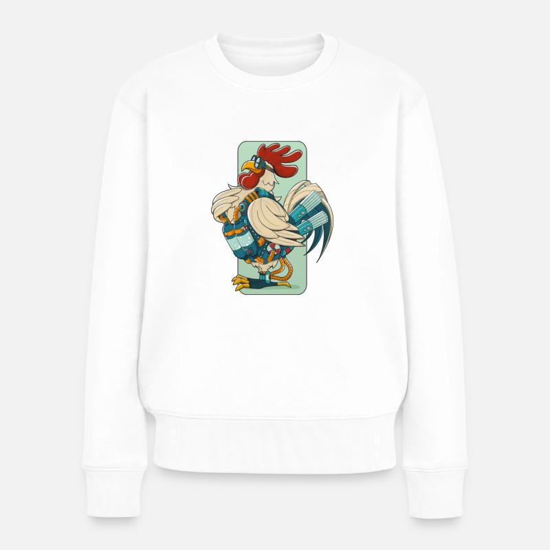 Coq Steampunk (Périmètre Noir) - Pull Premium bio Femme - blanc