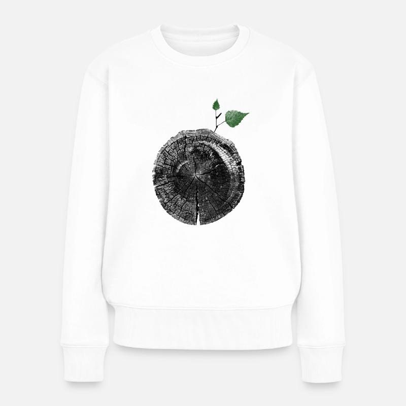 Baumstamm mit Blatt - Frauen Premium Bio Pullover - Weiß