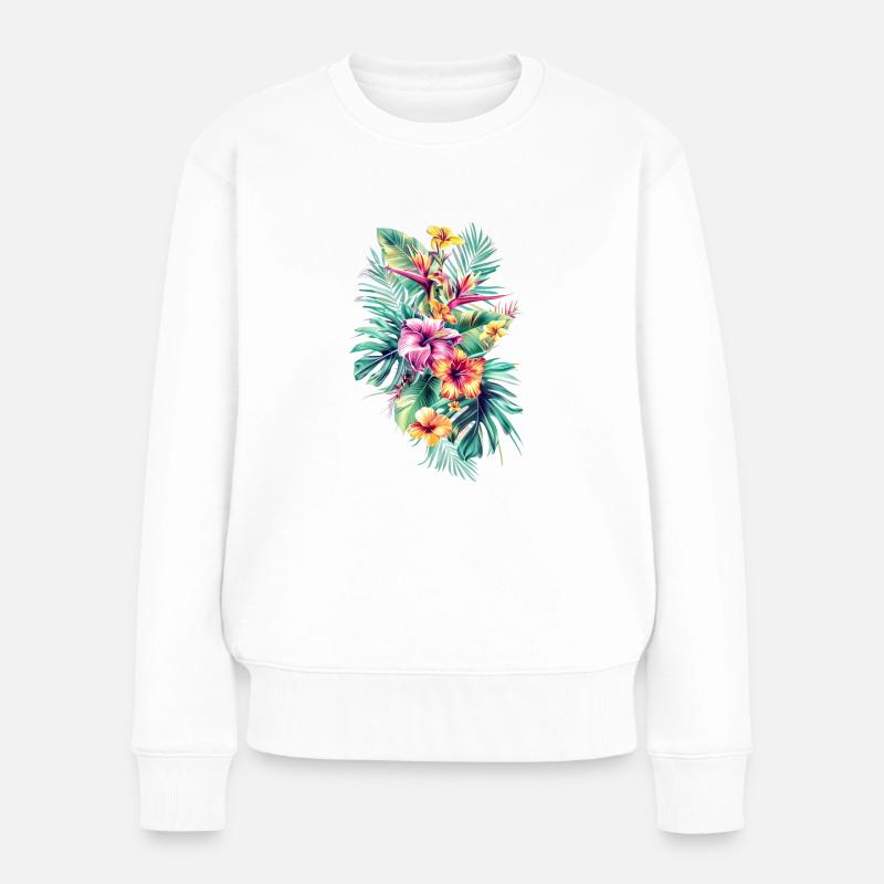 Hawaii Blumen design - Frauen Premium Bio Pullover - Weiß