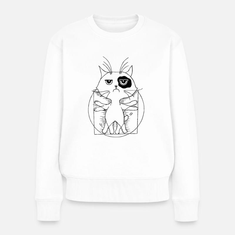 Katze da Vinci - Frauen Premium Bio Pullover - Weiß