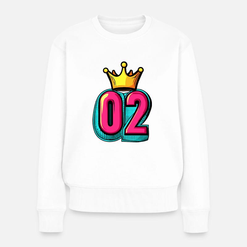 2 Zahl Krone - Frauen Premium Bio Pullover - Weiß