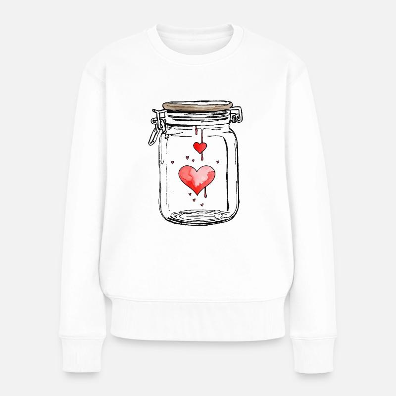 Glas Voll Liebe Herzen Wasserfarben - Frauen Premium Bio Pullover - Weiß